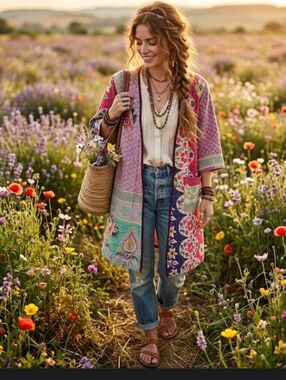 Upcycled Kantha Quilt Coat Duster Kimono Handmade Dont Throw It Out